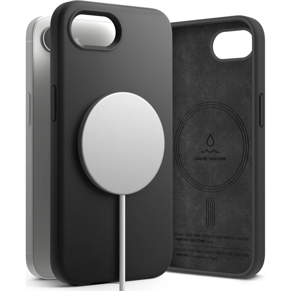 Etui Ringke Silicone Magnetic do Apple iPhone 16e, czarne.